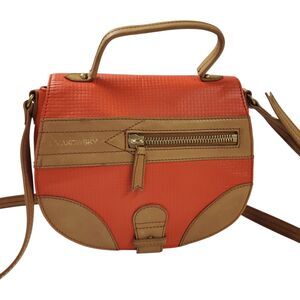 B MAKOWSKY Crossbody Bag Orange Leather Mini Saddlebag Top Handle Zip Pockets